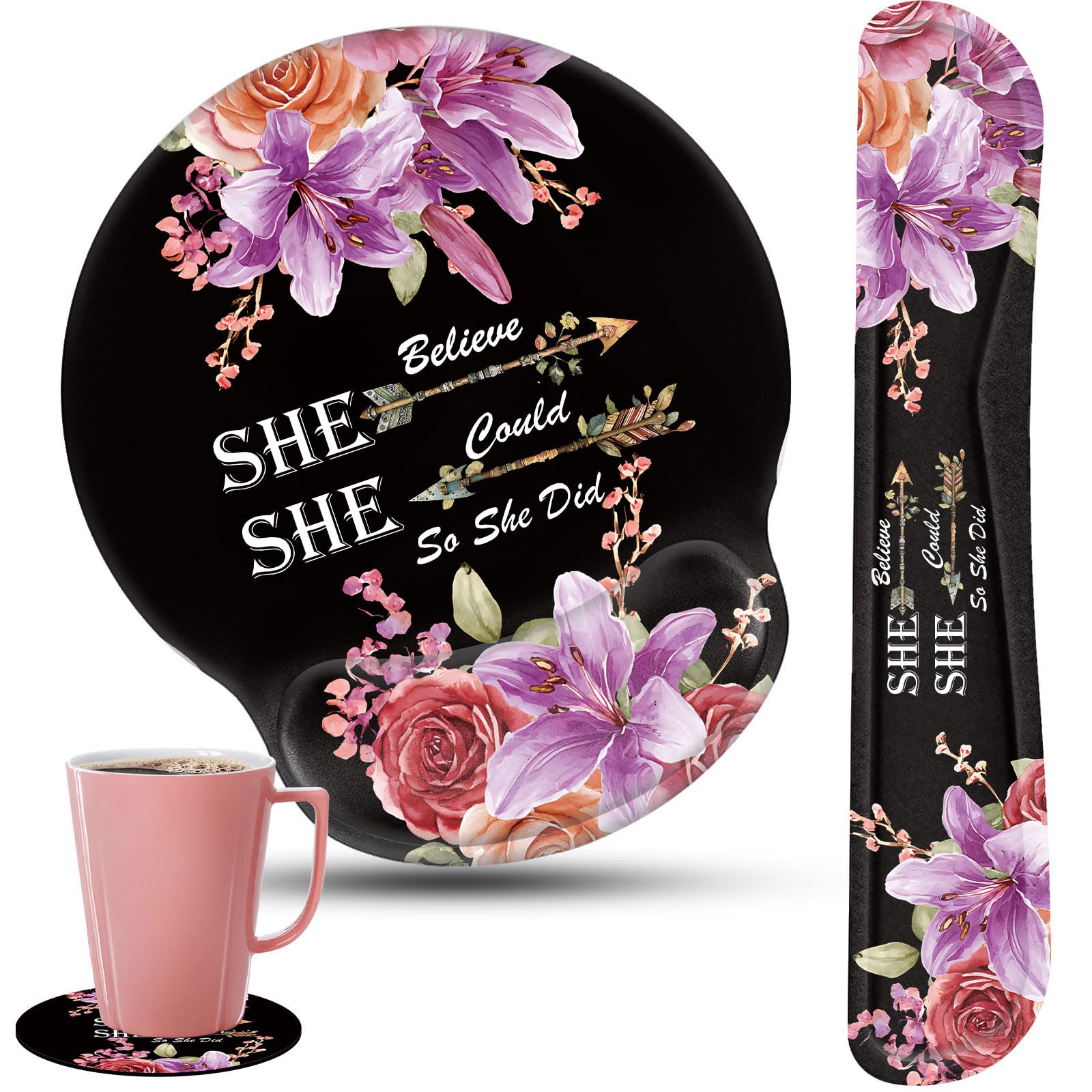 Keyboard Wrist Rest and Mouse Pad Wrist Support Set with Coaster,Non-Slip PU Base for Gaming and Office,Comfortable & Lightweight for Easy Typing &