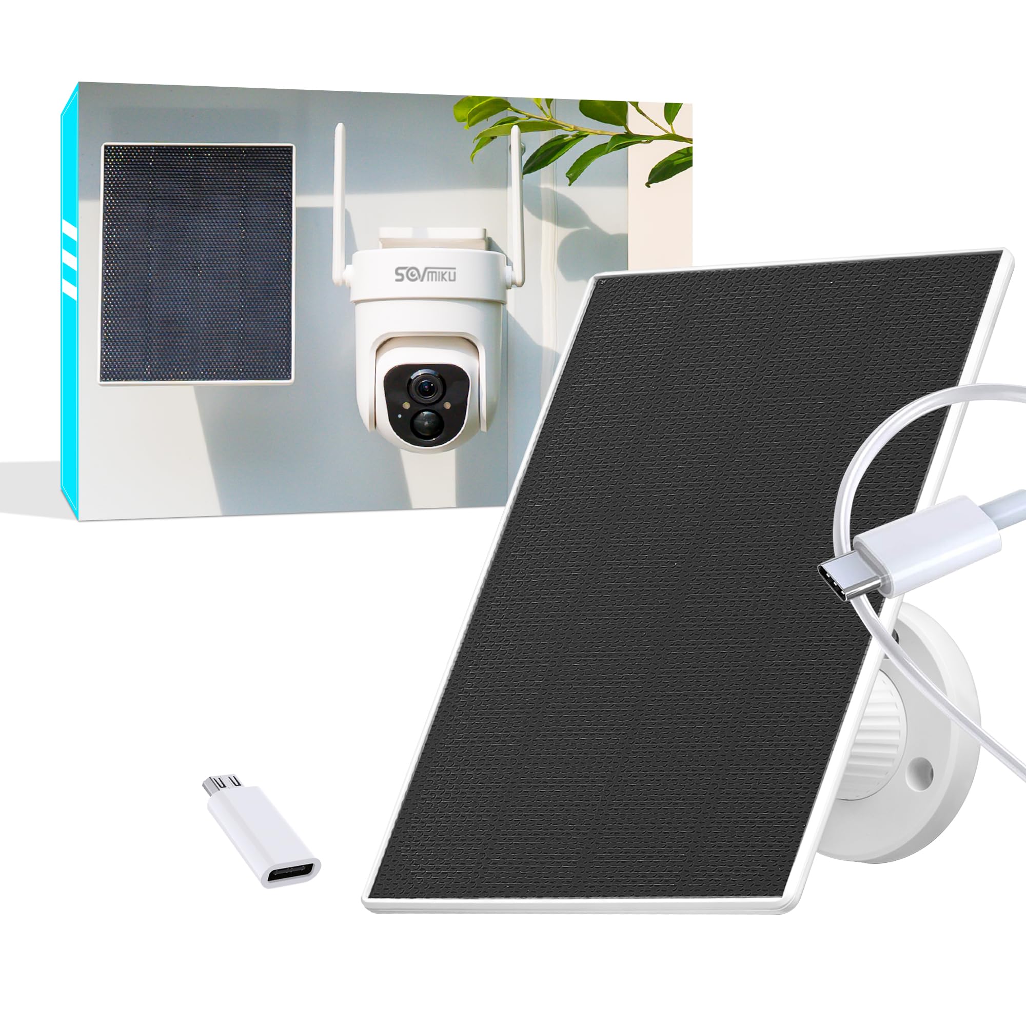 Sovmiku 5W 5V Solar Panel for Security Cameras, 23% Energy Conversion Rate,9.8Ft Cable, Type-C & Micro-USB inteface Compatible,Weather Resistant, 360° Adjustable Bracket, Continuous Power Supply-picture-36
