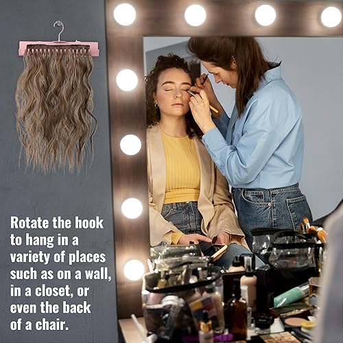 Miniatura 6 de Soporte de extensión de cabello para peinar, colgador de extensión de cabello ligero con 2 ventosas, gancho giratorio de 360, acero revestido,