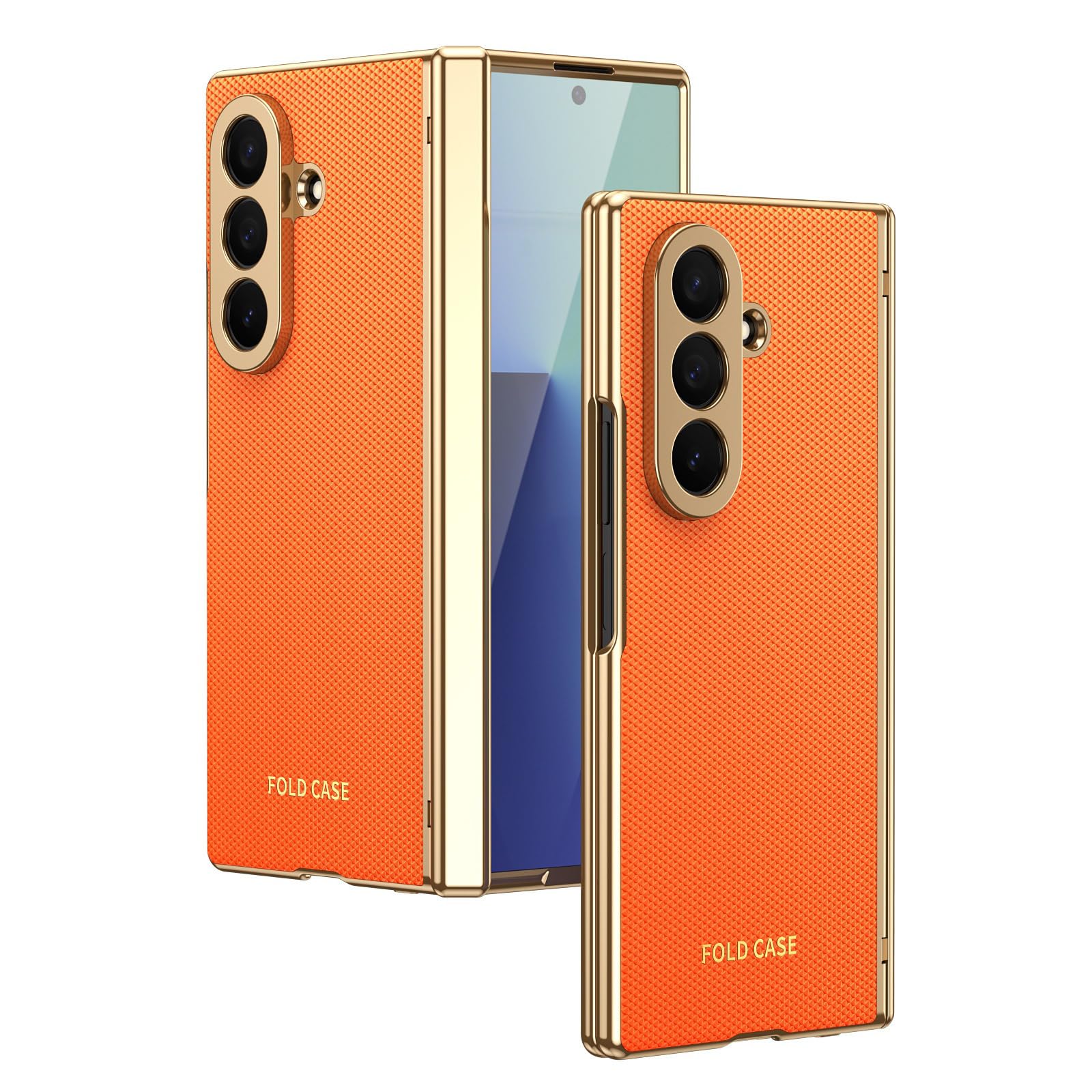 Coque Samsung Galaxy Z Fold 8 Ultra orange en cuir avec charnière et protège-écran