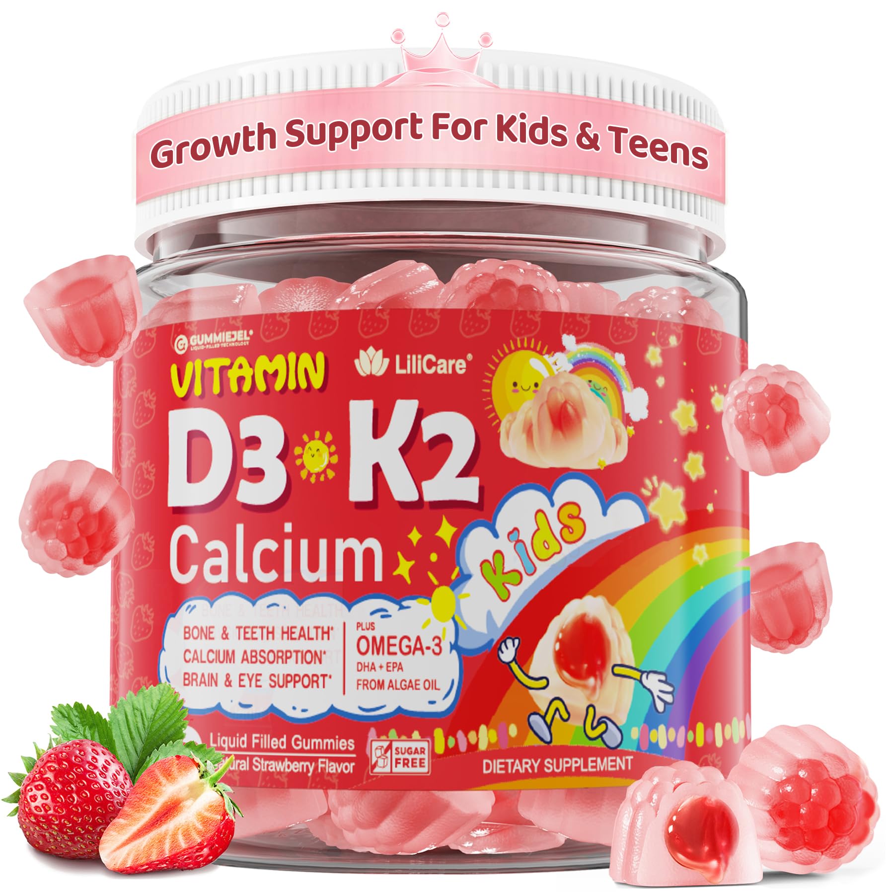 Kids & Teens D3 K2 Calcium Gummies, Bone, Teeth & Growth Support, 60Cts 60 Count (Pack of 1)