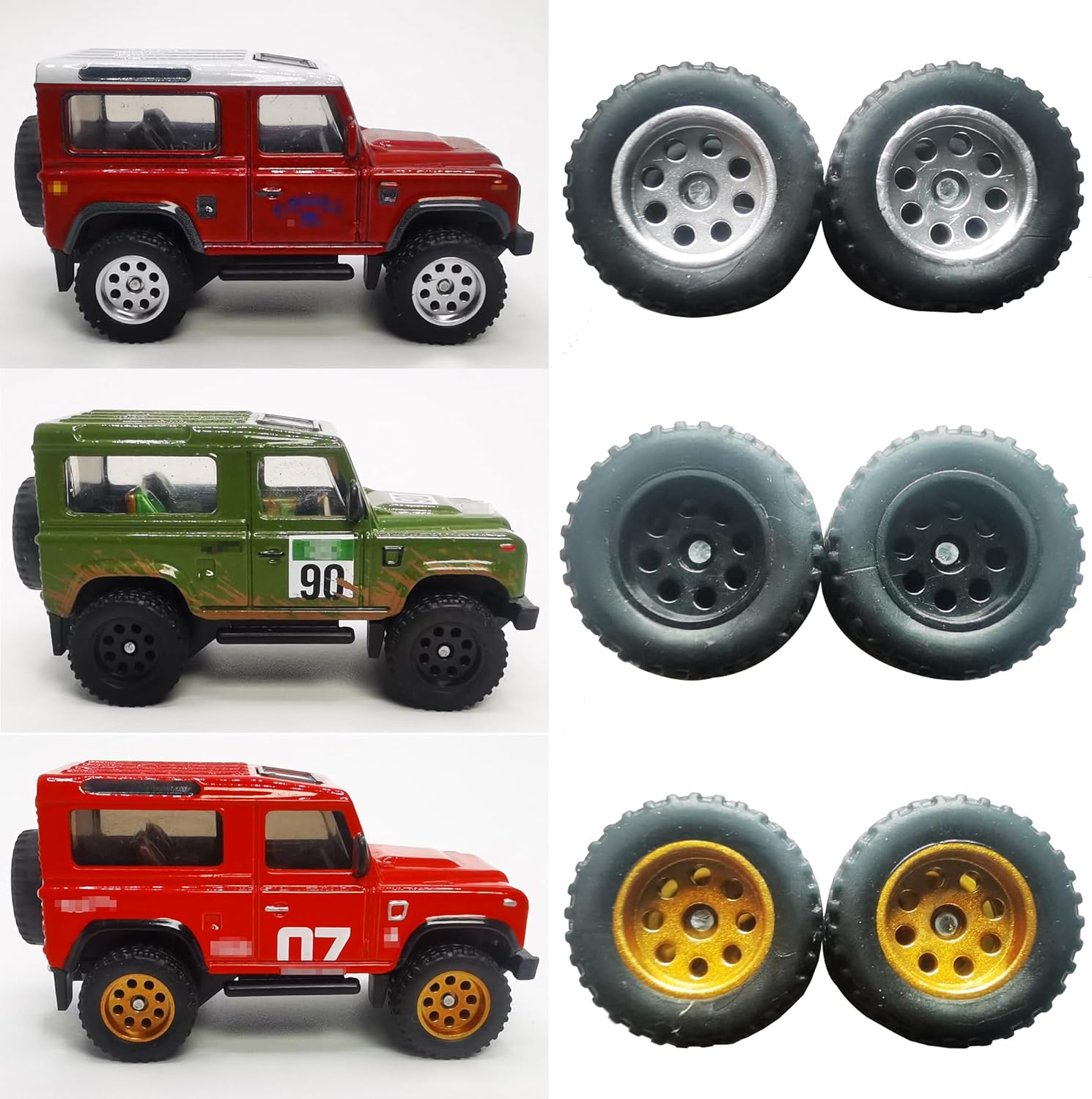 9 Set 1/64 Wheels for Trucks 1 64 Wheels Off Road Simulation Custom Rubber Tires with 3 Colors & 3 Styles Rims Suitable for Modification 1/64 Diecast Offroad Cars