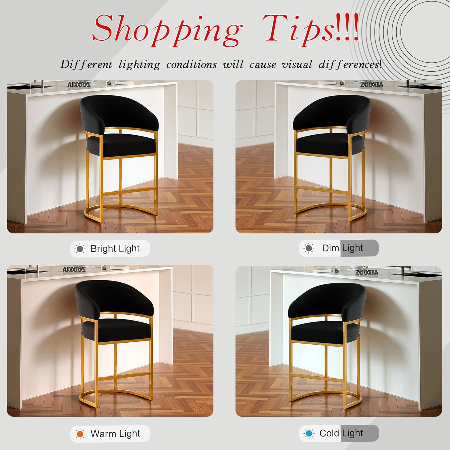 26" Modern Counter Height Bar Stools,Barstools with Arms,Kitchen Island Chairs,Velvet Fabric Upholstered Barrel Bar Stools with Backs,Metal Gold Frames,Black Velvet