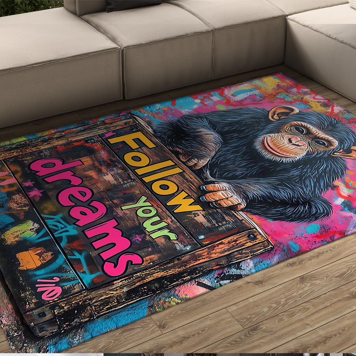 Tapis salon lavable 200x300cm antidérapant motif graffiti singe
