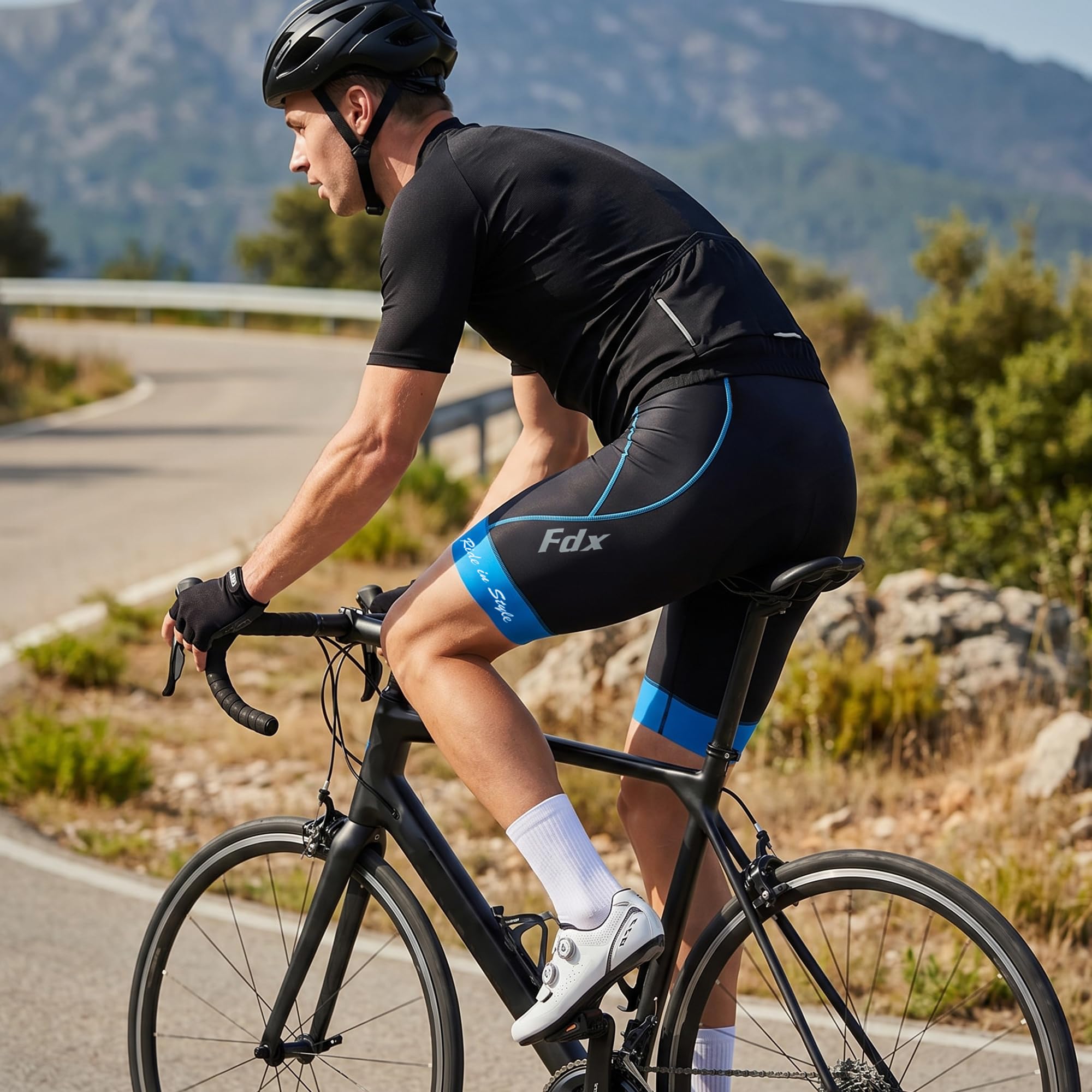 FDX Cuissard à Bretelles pour Homme, Cuissard de Cyclisme rembourré 3D avec Bretelles en Mesh, Poche zippée et Bandes antidérapantes aux Cuisses, vêtement de Cyclisme d'été Respirant