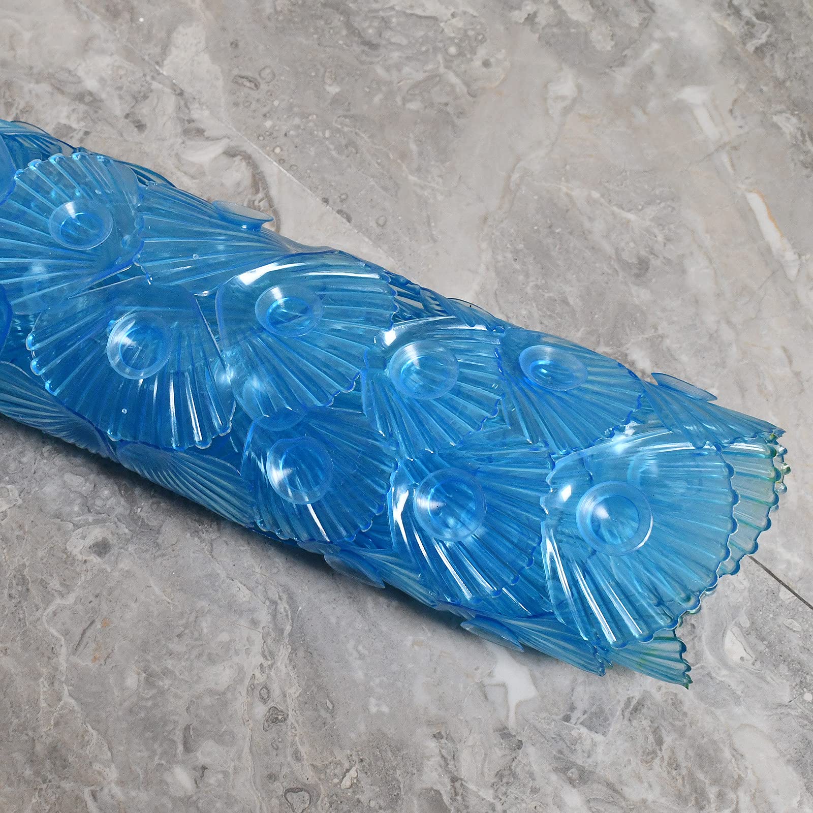 Morning View Badewanneneinlage, 27x15, waschbar, antibakteriell, BPA, Latex, phthalatfrei, Badewanneneinlage mit Saugnäpfen, XL Größe Badteppiche mit Muschelmuster blau