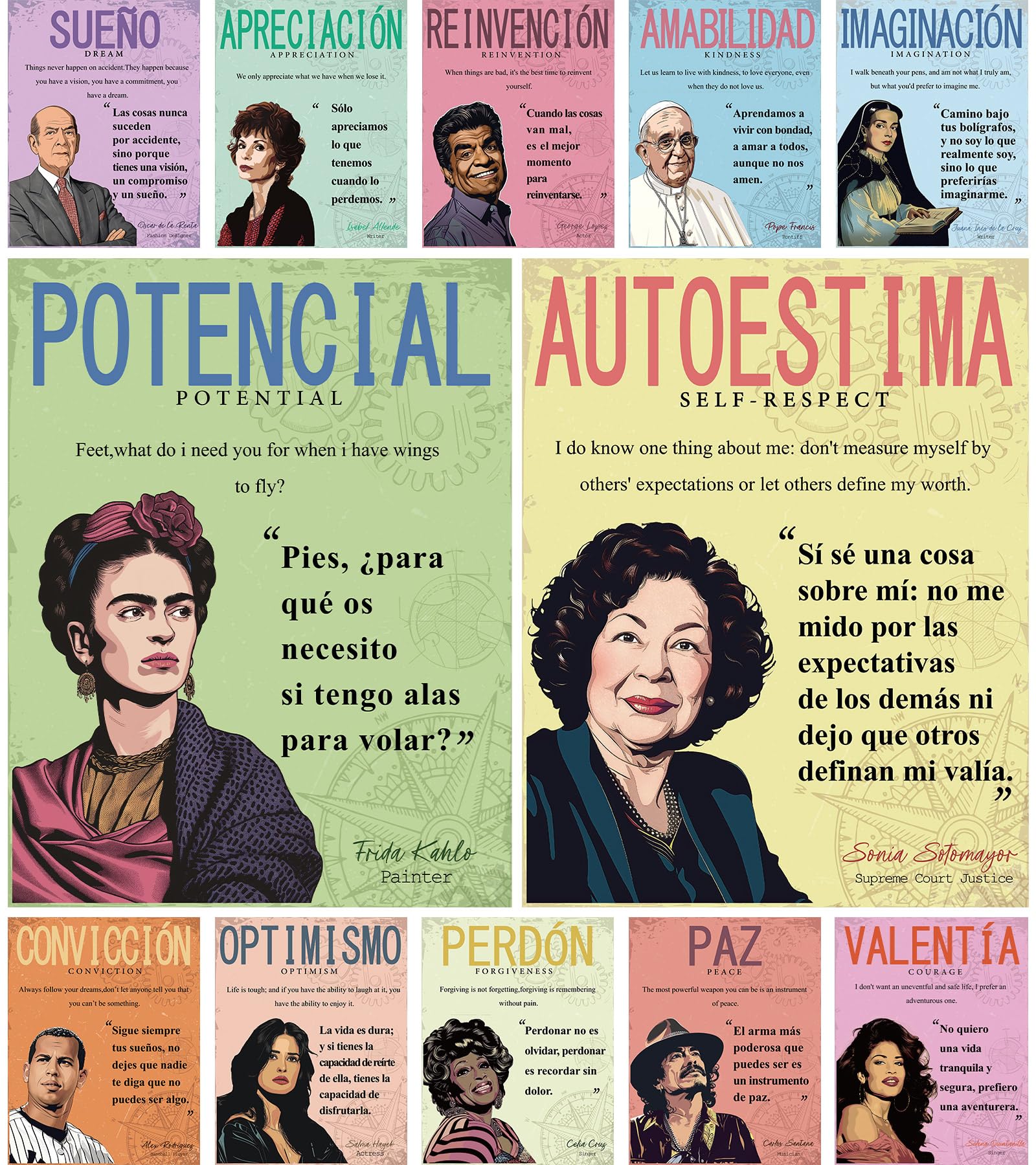 gisgfim Spanish English Hispanic Heritage Month Poster National Hispanic Heritage Month Decoration Motivational Inspirational Hispanic Quote Poster for Classroom Elementary Middle High School Supplies