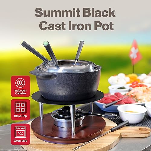 Miniatura 2 de Swissmar Summit - Juego de fondue de hierro fundido negro mate de 10 piezas, ideal para derretir queso, chocolate, mantequilla y más, perfecto