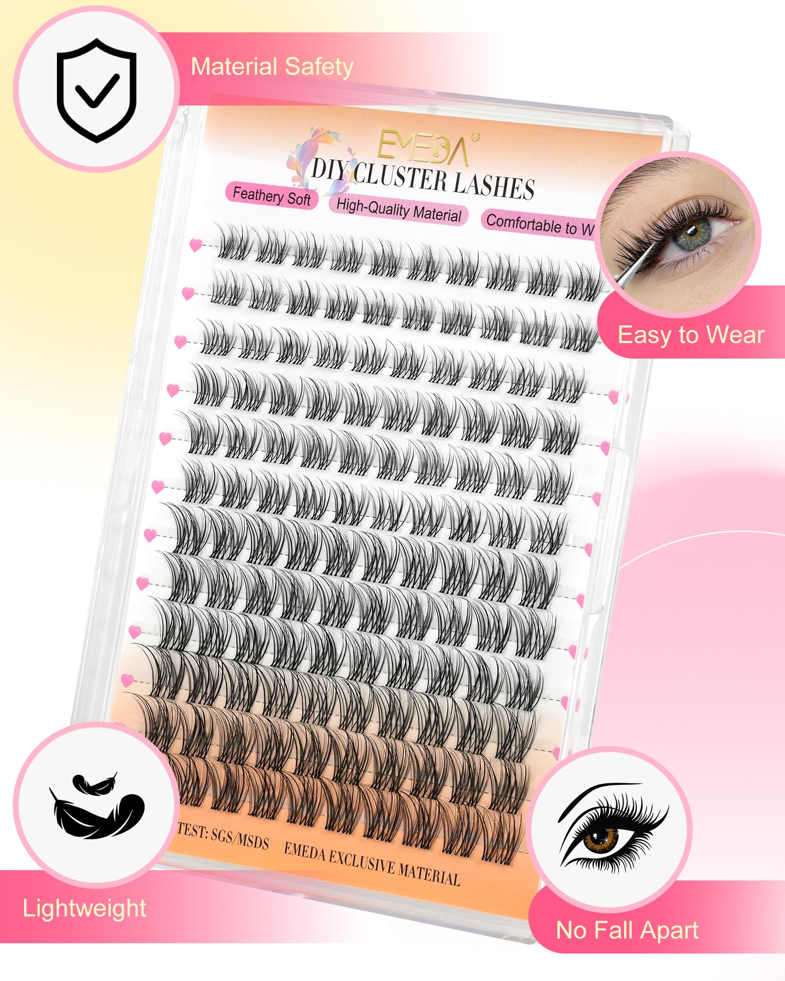 EMEDA Ciglia Finte a Ciuffetti Naturali Wispy - Ciglia Cluster Individuali a Banda Invisibile, Estensioni di Ciglia Fai-da-te Fluffy Effetto, C Curl Mix 8mm 10mm 12mm 14mm Lashes (VENUS-Mix)
