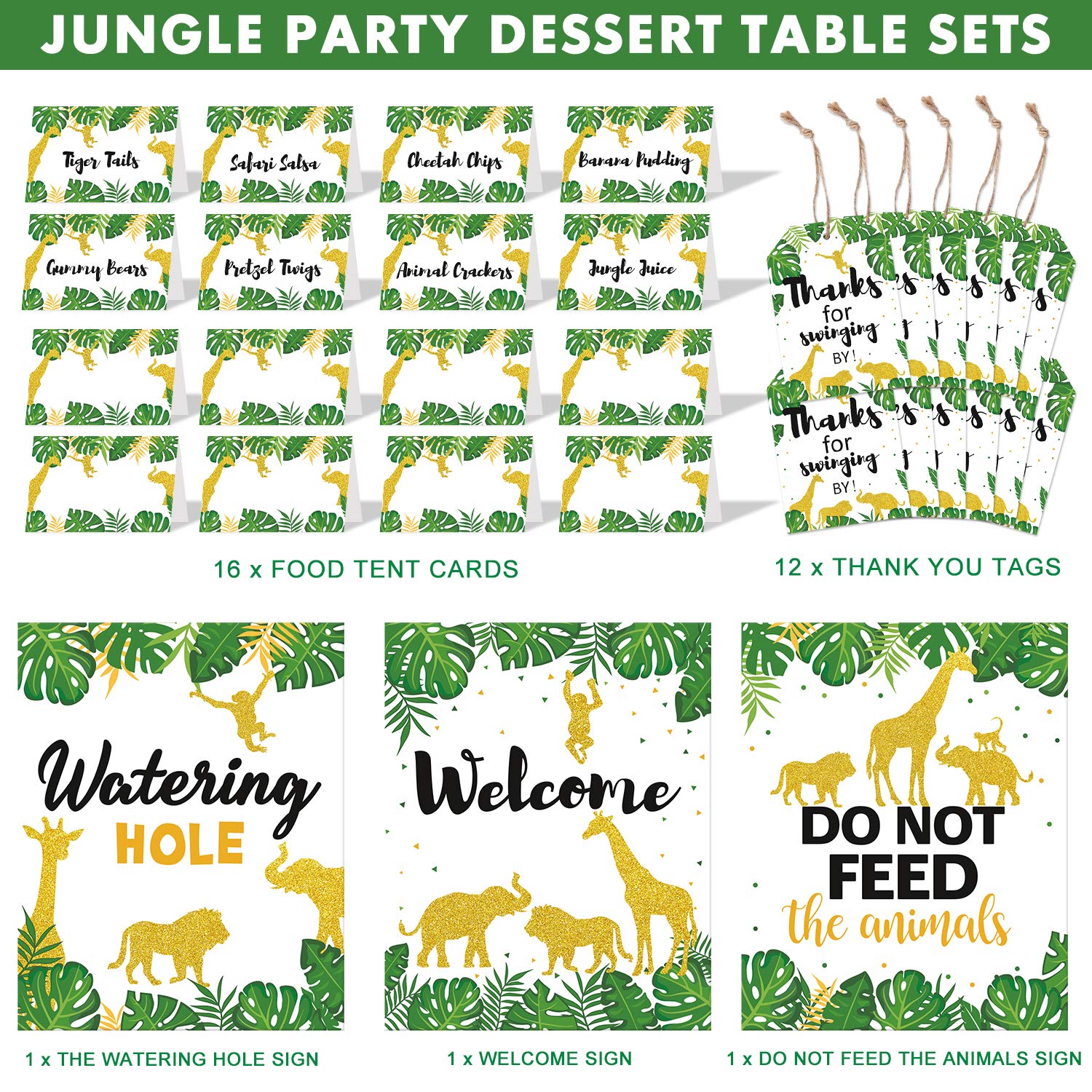 Gold Safari Party Favor Decorations Tropical Jungle Animals Dessert