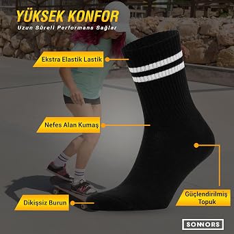 SONNORS 3 Pairs Unisex Women Men Socks - Breathable Cotton Athletic Performance and Compression Running Walking Exercise Gym Socks - White and Black