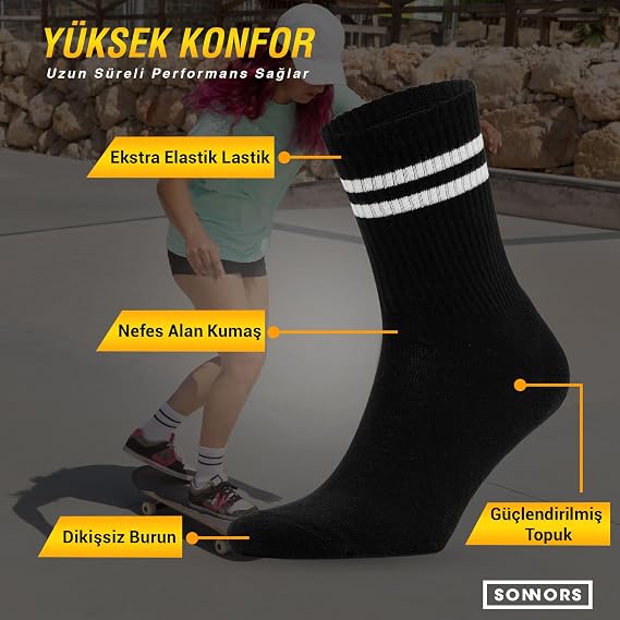 SONNORS 3 Pairs Unisex Women Men Socks - Breathable Cotton Athletic Performance and Compression Running Walking Exercise Gym Socks - White and Black