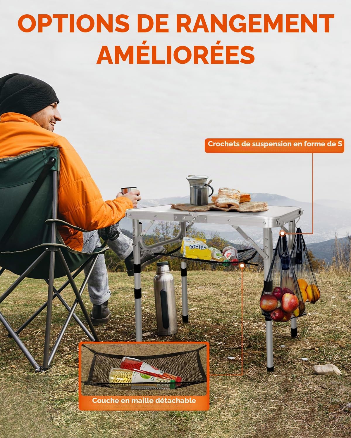 Table de Camping Pliante Sportneer 4 Hauteurs Réglables 60×40 cm Aluminium