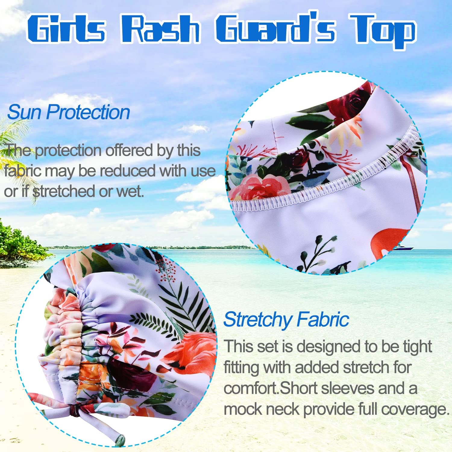 Cadocado Girls Swimsuit Rash Guard Girls' Swimwear Short Sleeve Bathing Suit 3 Pieces Kids Floral Swim Set with Skirt - Image 5