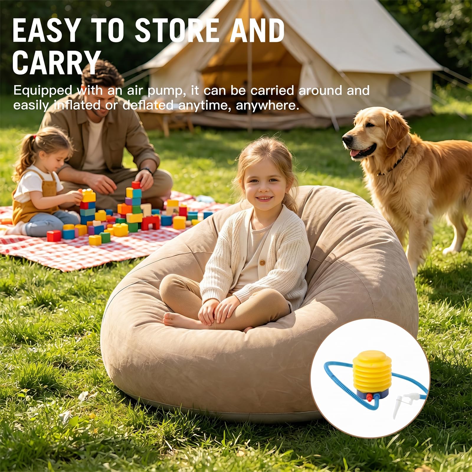 Tragbares & Wasserdichtes Luftsofa für Outdoor, Aufblasbarer Sessel Sitzsack, Camping, Strand, Pool und Reisen | Aufpumpen, Tragbar, Bequem (Grau)