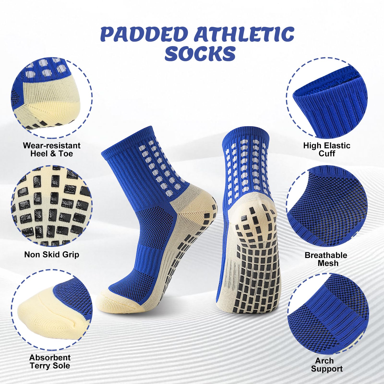 Okdance Grip Football Socks 3 Pairs Grip Soccer Socks for Kids Boy Anti Slip Athletic Socks Non Slip Pads for Basketball Baseball Football Sports Sock, MIX, 6-9 Years 1