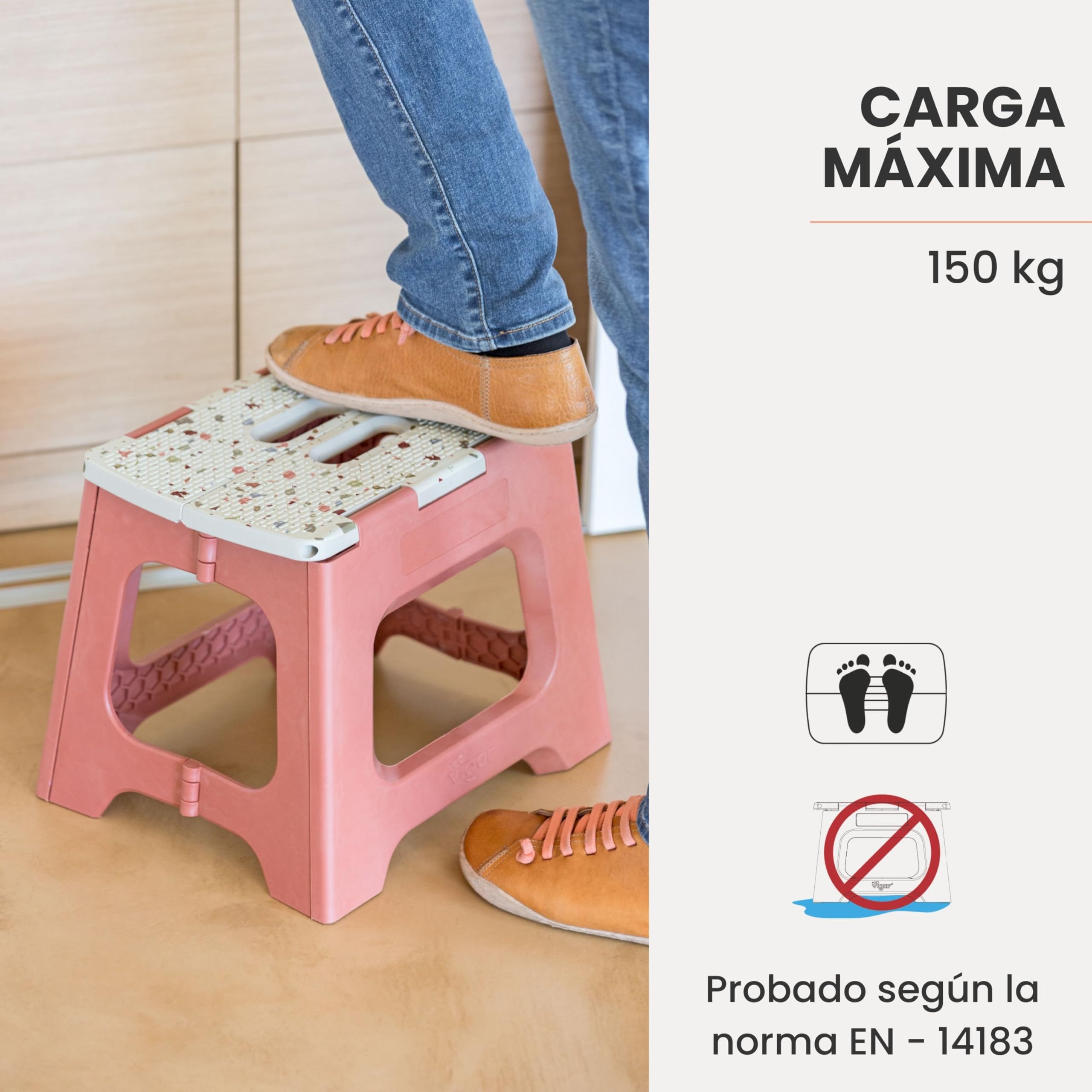 Vigar Taburete Plegable Compact 27 cm Plástico Reciclado Salmón