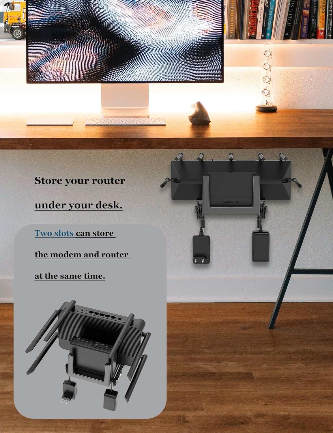 Wall Mount Shelf for WiFi Router, Modem, TV Box, Universal Cable Box Shelf Compatible with Laptop, Cellphone, Tablet, and Other Devices with Thickness Up to 45 mm (Black) - Image 3