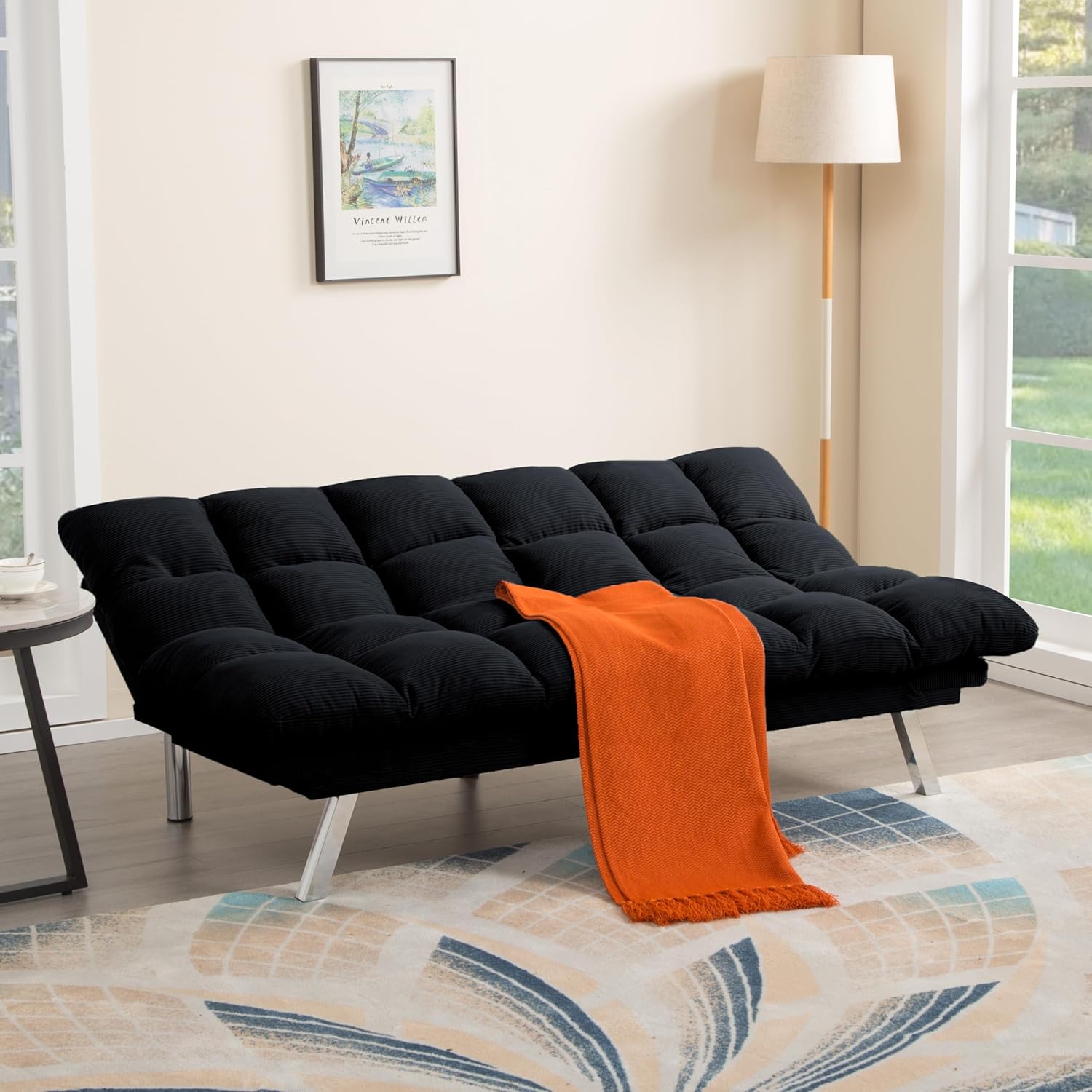 AC Pacific Modern Tufted Convertible Futon Sofa | 3-in-1 Sleeper Couch with Split-Back Design | Adjustable Sofa, Lounger & Bed for Living Room or Guest Space, Light Grey