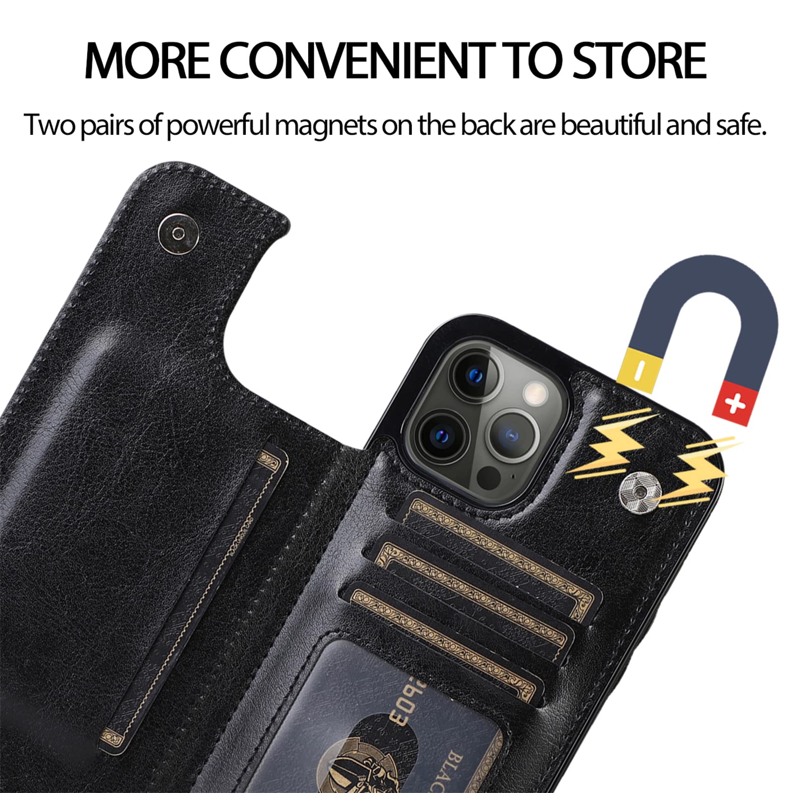 QANXGOG Custodia Portafoglio Magnetica Per IPhone 14/14 Pro/14 Max/14 Pro Max - Pelle Sintetica Con 3 Slot, Funzione Cavalletto - 4