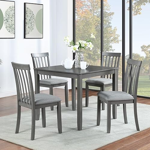 LUMISOL Dining Table Set for 4, Farmhouse Counter Height Kitchen Table Set with a Square Table and 4 Upholstered Chairs, Solid Wood Table and Chairs Set for Kitchen, Dining Room, Grey