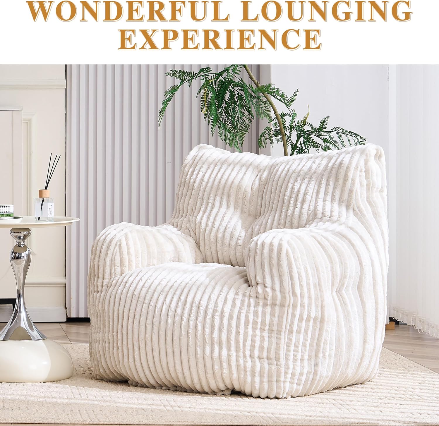 Bean Bag Chair, Filled Bean Bag Chairs for Living Room, Big Beanbag Chairs, Stuffed Beanbag Chair with Filling (Corduroy Fabric in Ivory)