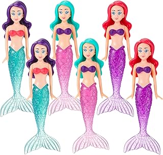 6 Packs Mermaid Dolls 5.5 inches Magic Mermaid Pool Toys Water Diving Toys in Assorted Colors, Plastic Mermaid Bath Swimming Pool Dive Toys for Bathtub Summer Beach Fun Games Birthday Party Supplies