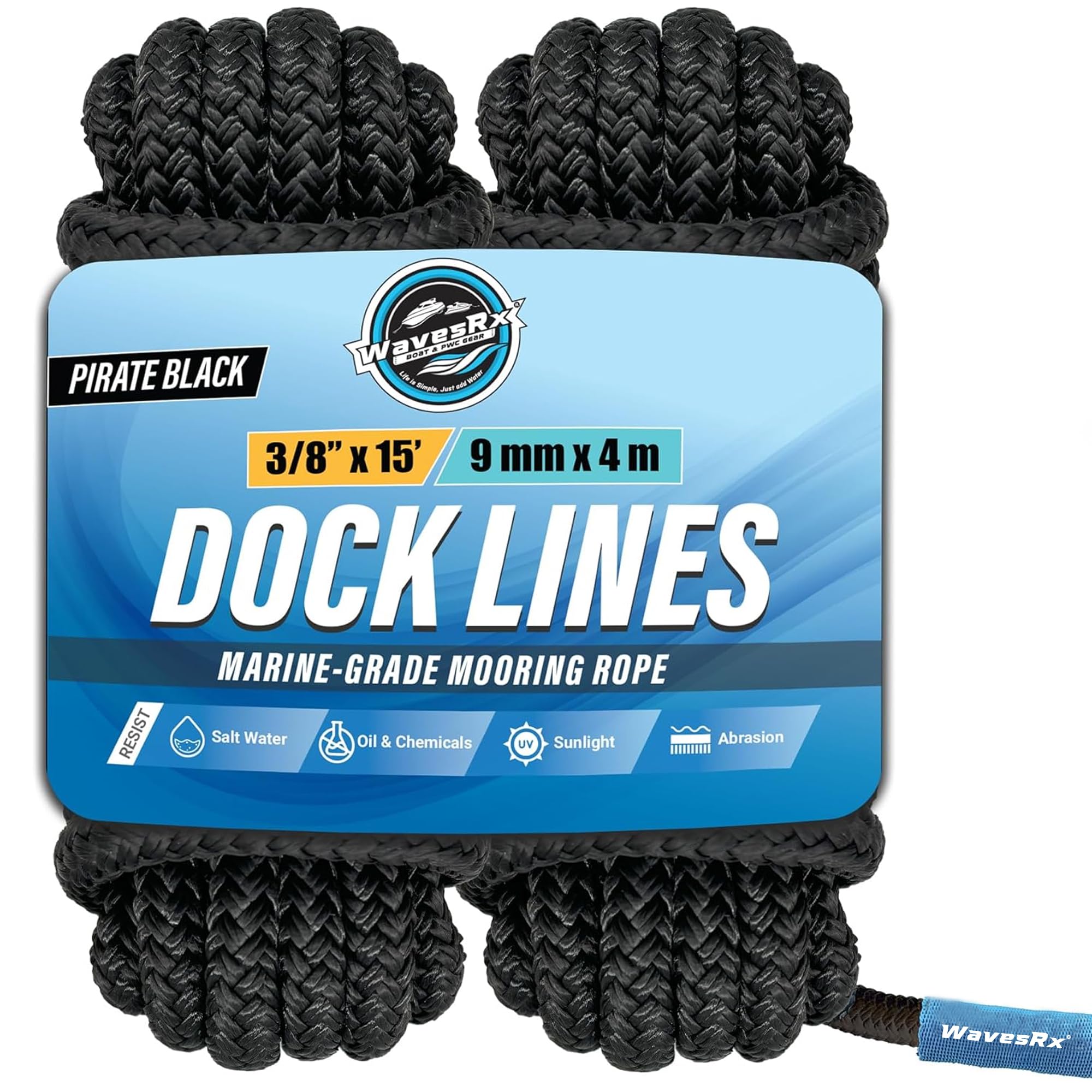 WAVESRX 5/8' x 25' (2PK) Premium Dock Lines for PWC, Sailboats & Pontoon - Double Braided Nylon Boat Ropes with Loop - UV & Saltwater Resistant