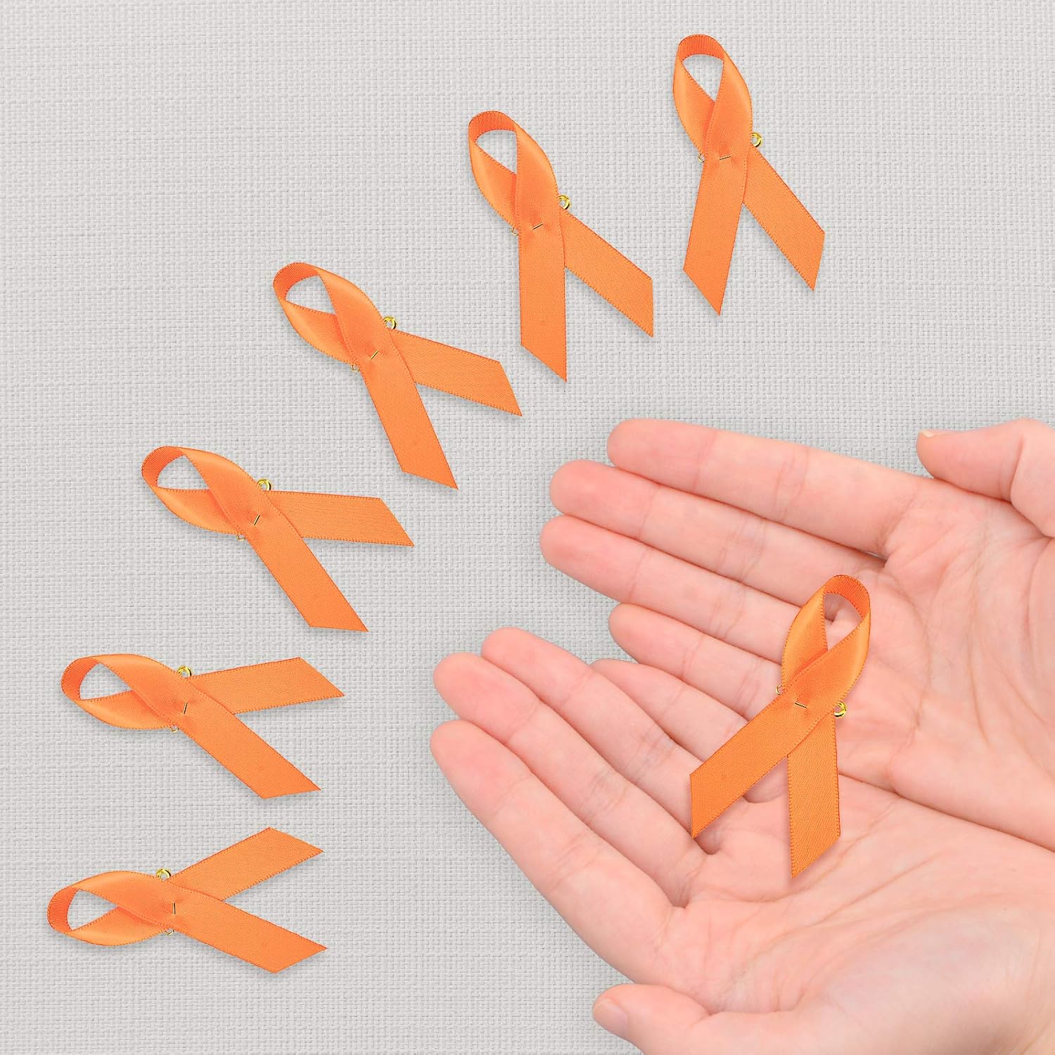 WANDIC Polyester Ribbon Pins, Satin Cancer Awareness Badge with Safety Pins Hope Faith Ribbon Brooches for Women and Men Activity Clothing Decoration（2.95 * 1.57inch）