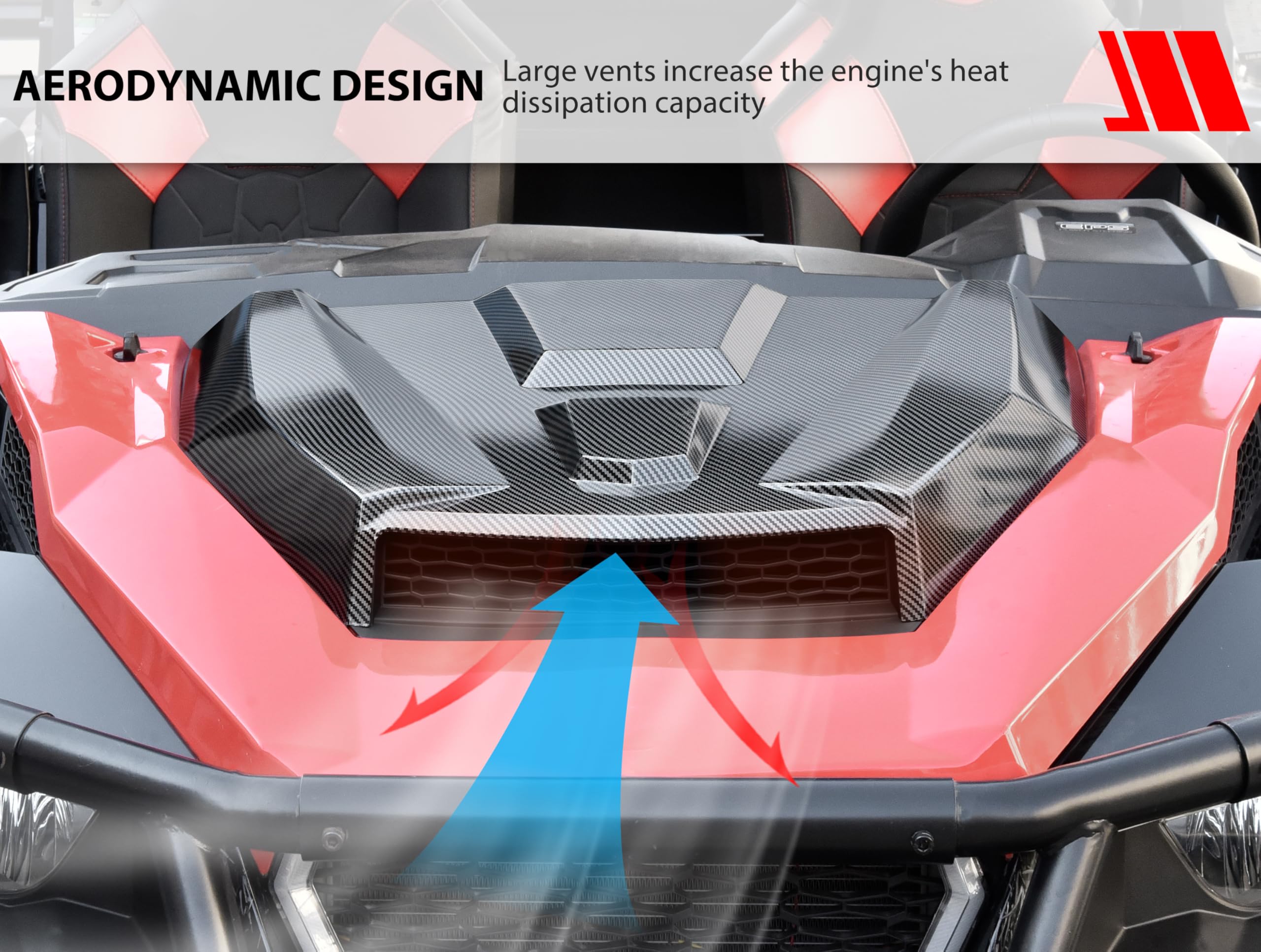 SAUTVS Sport Hood Scoop for Polaris General 1000 EPS 2016-2018, Carbon Fiber Pattern Turbo Hood Scoop Front Vented Cover with Grille Kit for Polaris General 1000/4 1000 EPS 2016 2017 2018 Accessories