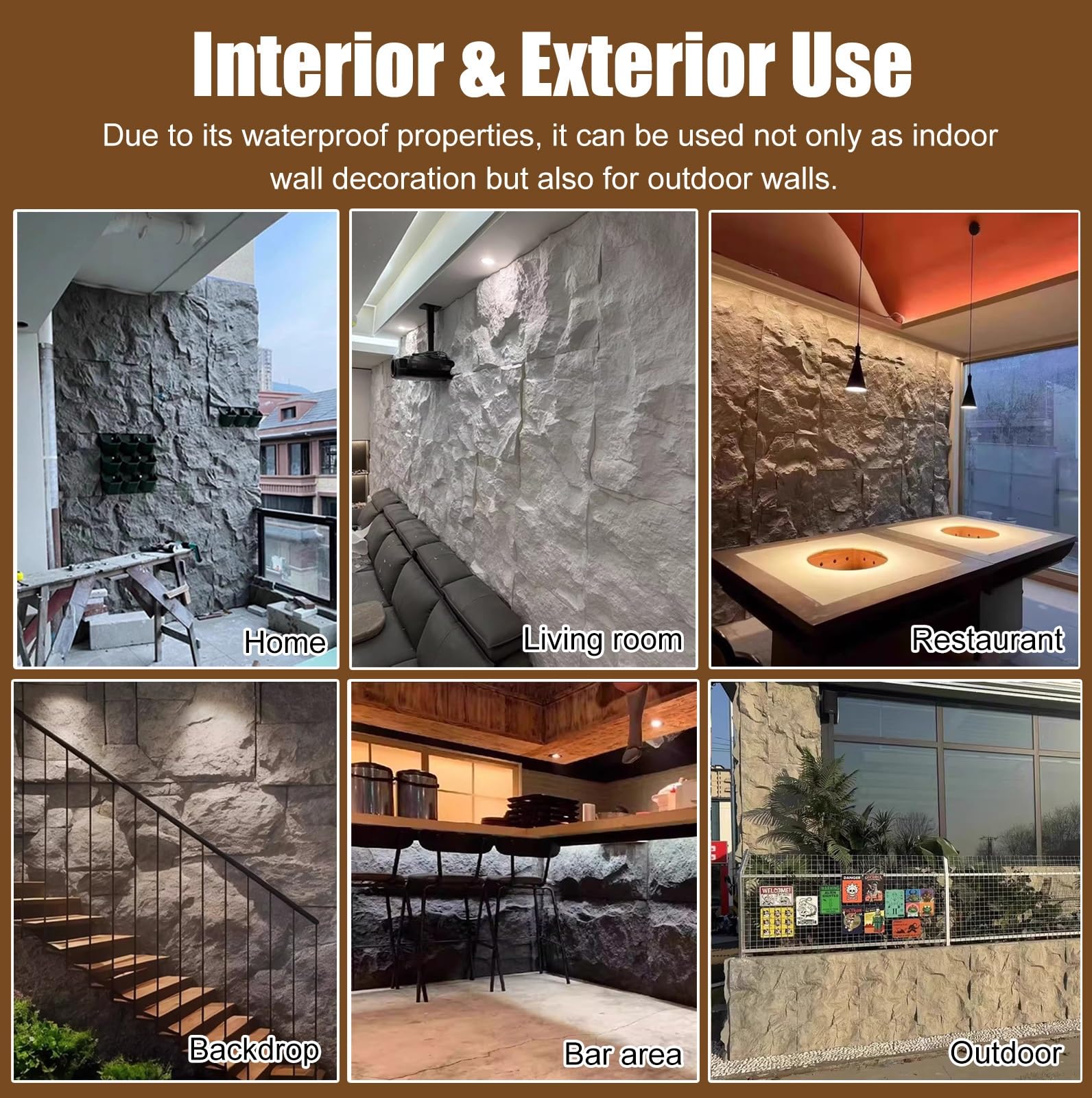 Paneles de pared de piedra sintética 3D, revestimiento decorativo de 60 mm de grosor para paredes interiores, ideal para sala de estar, dormitorio, decoración de hotel