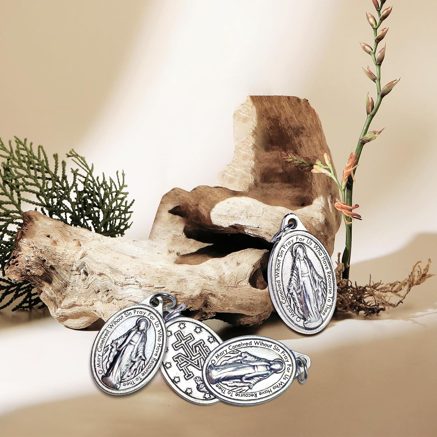 Milagrosa Medal Bulk Pack of 50, 1" Silver Milagrosa Medals Catholic Pendant for Women Necklace & Rosary Necklace,Religious Virgin Mary Cross Charms for Jewelry Making,Medalla De La Virgen Milagrosa - Image 4