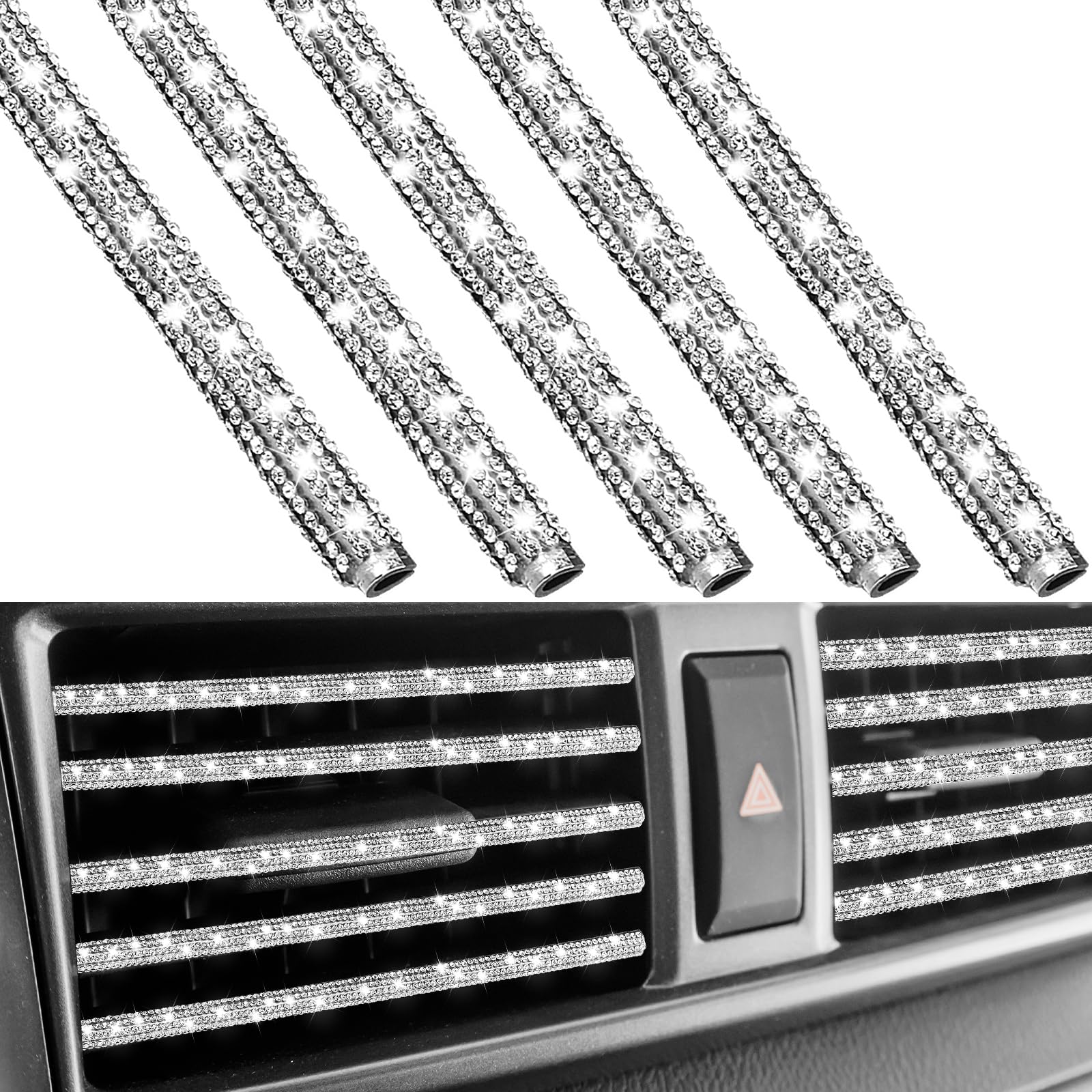 Gjinxi Bling Car Vent Outlet Trim 5Pcs, Rhinestone Decor Air Vent Clips, Handmade Crystal Air Conditioner Vent, Bedazzled Car Vent Clips Accessories, Trendy Car Interior for Women Men