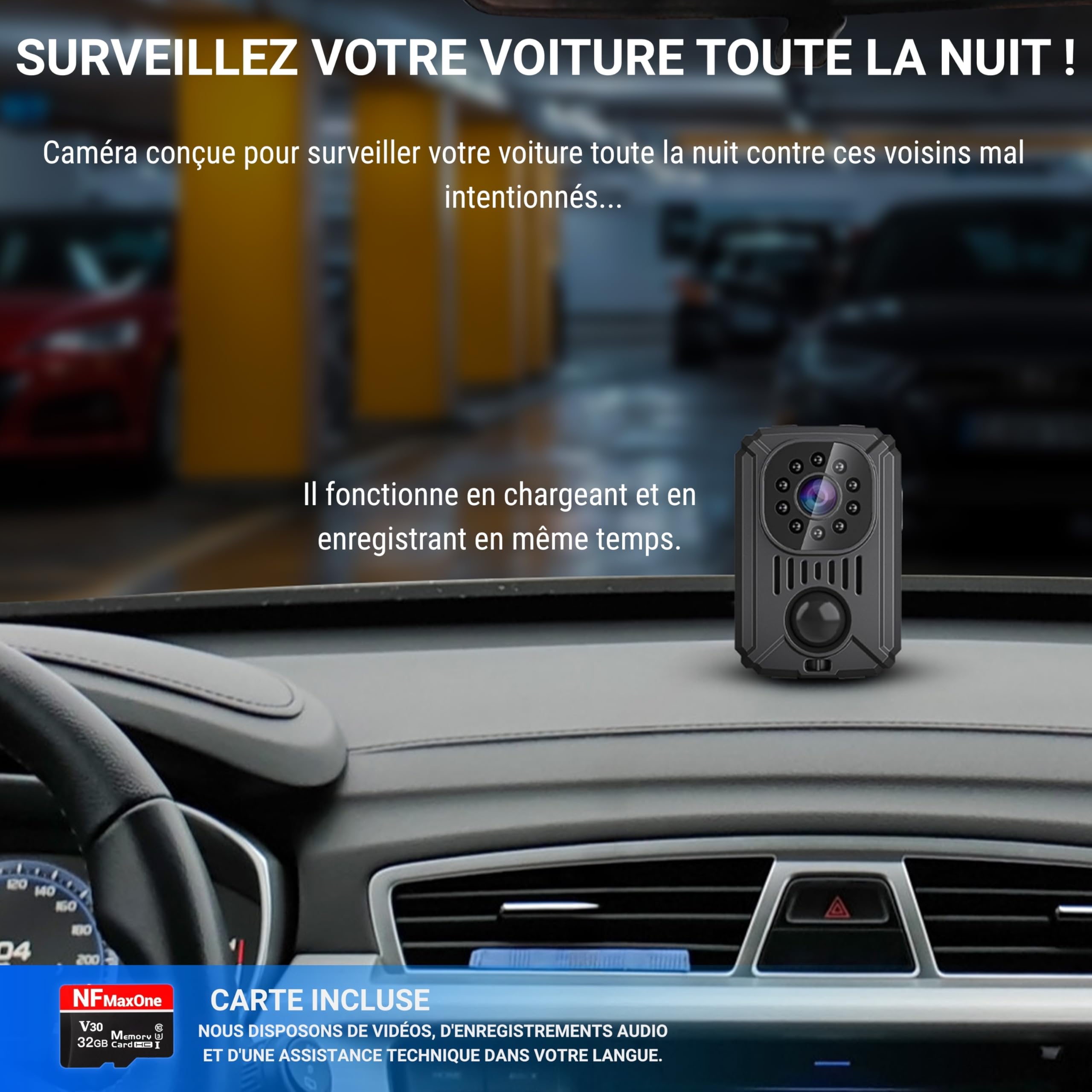 Mini Camera Espion sans WiFi – Camera de Surveillance sans Internet, Detecteur de Mouvement, Longue autonomie, Camera sans WiFi Voiture,Camera Espion Discrete, Invisible, MicroSD 32Gb, Camera Voiture