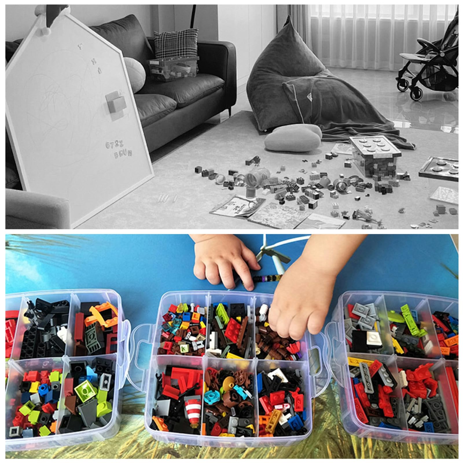 ASelected Sortierbox Aufbewahrung mit Griff Lego Aufbewahrungsboxen Sortierboxen für Kleinteile Stöckige Aufbewahrungsbox Stapelbar Aufbewahrungsbox mit Fächern für Kleinteile Perlen Schmuck
