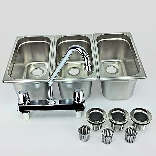 Standard 3-Compartment Drop-in Stainless Steel Concession Sink - Portable Stand Food Truck Trailer