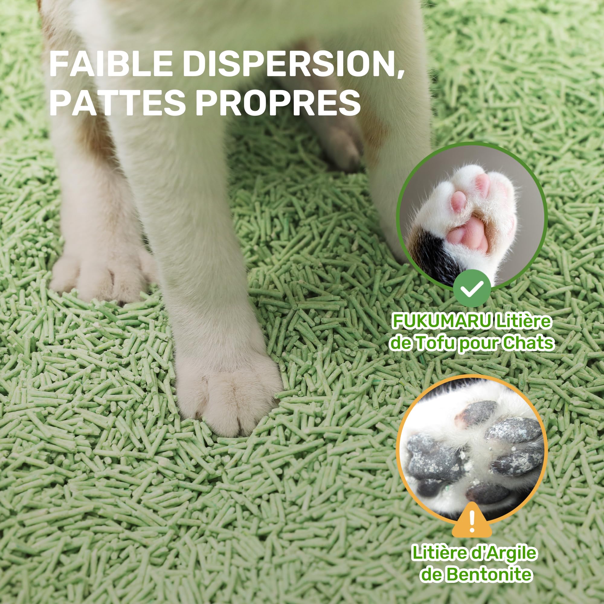 FUKUMARU Litière pour Chats en Tofu 10,8 kg, Litière Agglomérante, Contrôle des Odeurs avec Parfum de Thé Vert, sans Poussière et Facile à Agglomérer, Jetable dans Les Toilettes