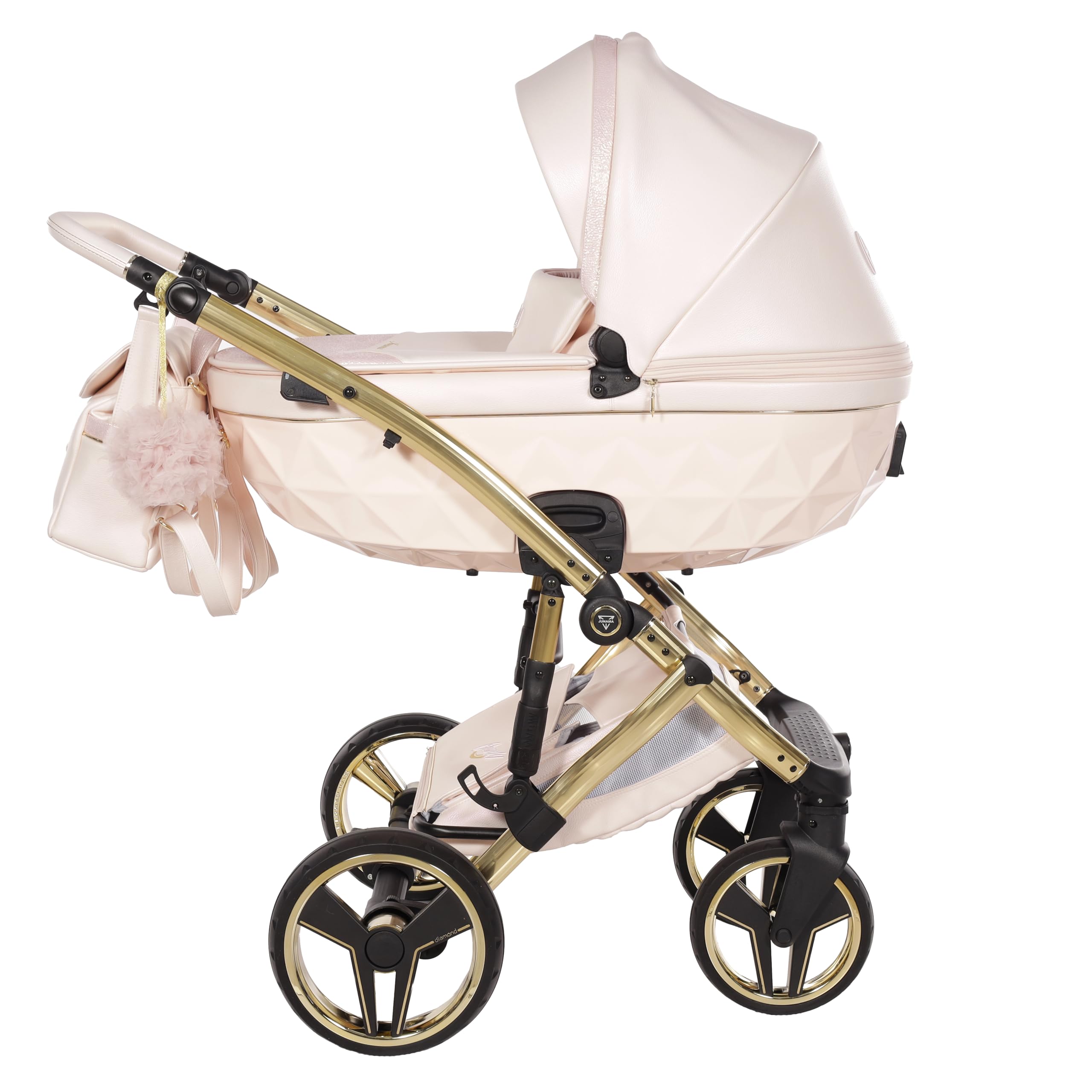 Junama Candy Premium Rosa y Dorado Cochecito de Bebé 2 en 1, 3 en 1, 4 en 1 + Sombrilla para Carrito (4 en 1 con base ISOFIX)