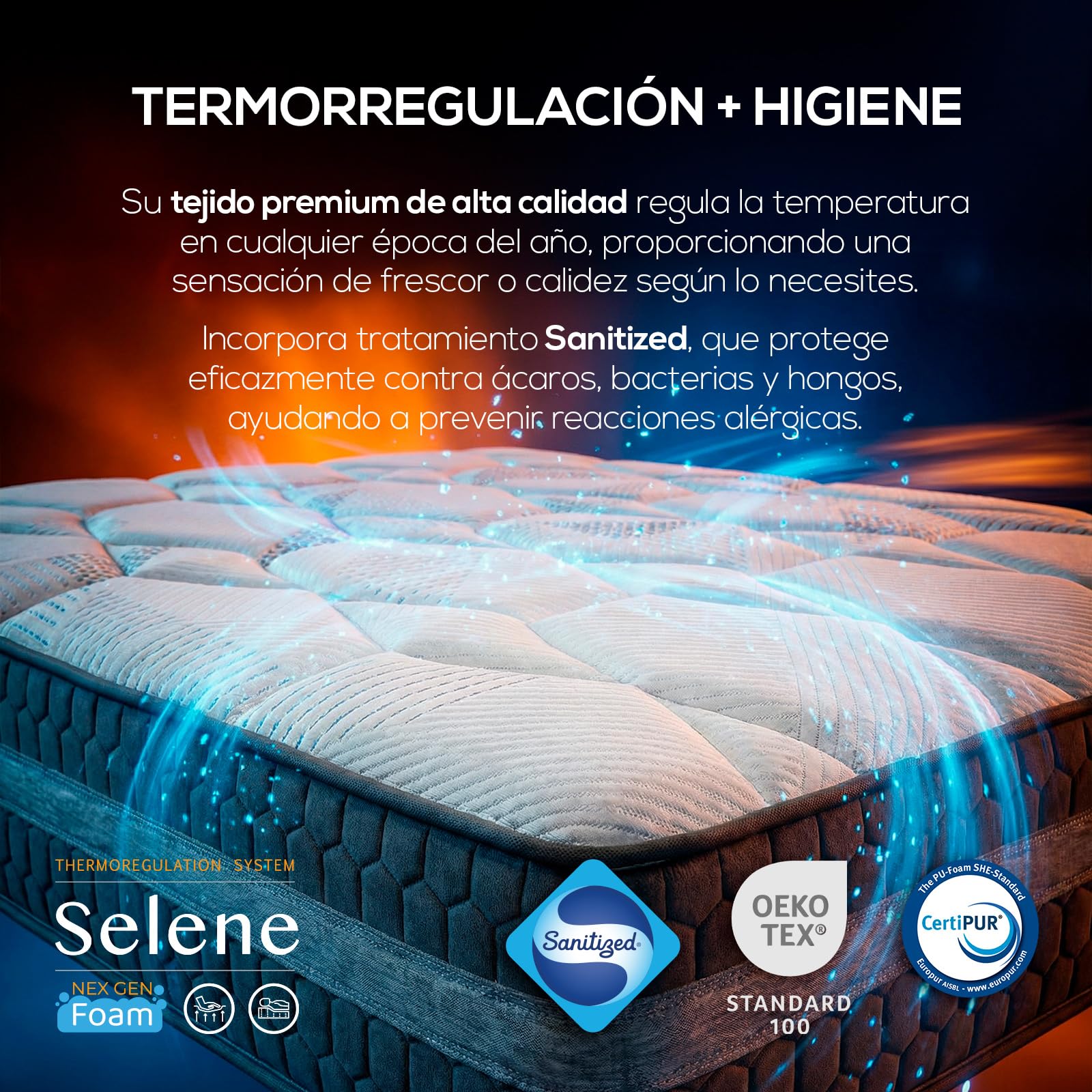 Duérmete Online - Colchón Viscoelástico Selene, Confort Óptimo, Soporte Ergonómico para la Espalda, Altura 30 cm, Alta Firmeza, Antiácaros, Antibacteriano e Hipoalergénico 90 x 200