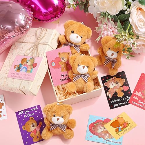 Miniatura 4 de Libima 48 piezas de regalos para el día de San Valentín, 24 mini osos marrones a granel y 24 tarjetas de bendición de oso pequeño, animales de