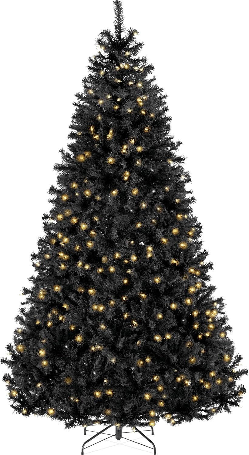 Product image of Best Choice Products 6ft Pre-Lit Black Christmas Tree, Full Artificial Holiday Decoration for Home, Office, Party Decoration w/ 947 Branch Tips, 250 Lights, Metal Hinges, Foldable Base