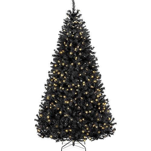 Best Choice Products 6ft Pre-Lit Black Christmas Tree, Full Artificial Holiday Decoration for Home, Office, Party Decoration w/ 947 Branch Tips, 250 Lights, Metal Hinges, Foldable Base
