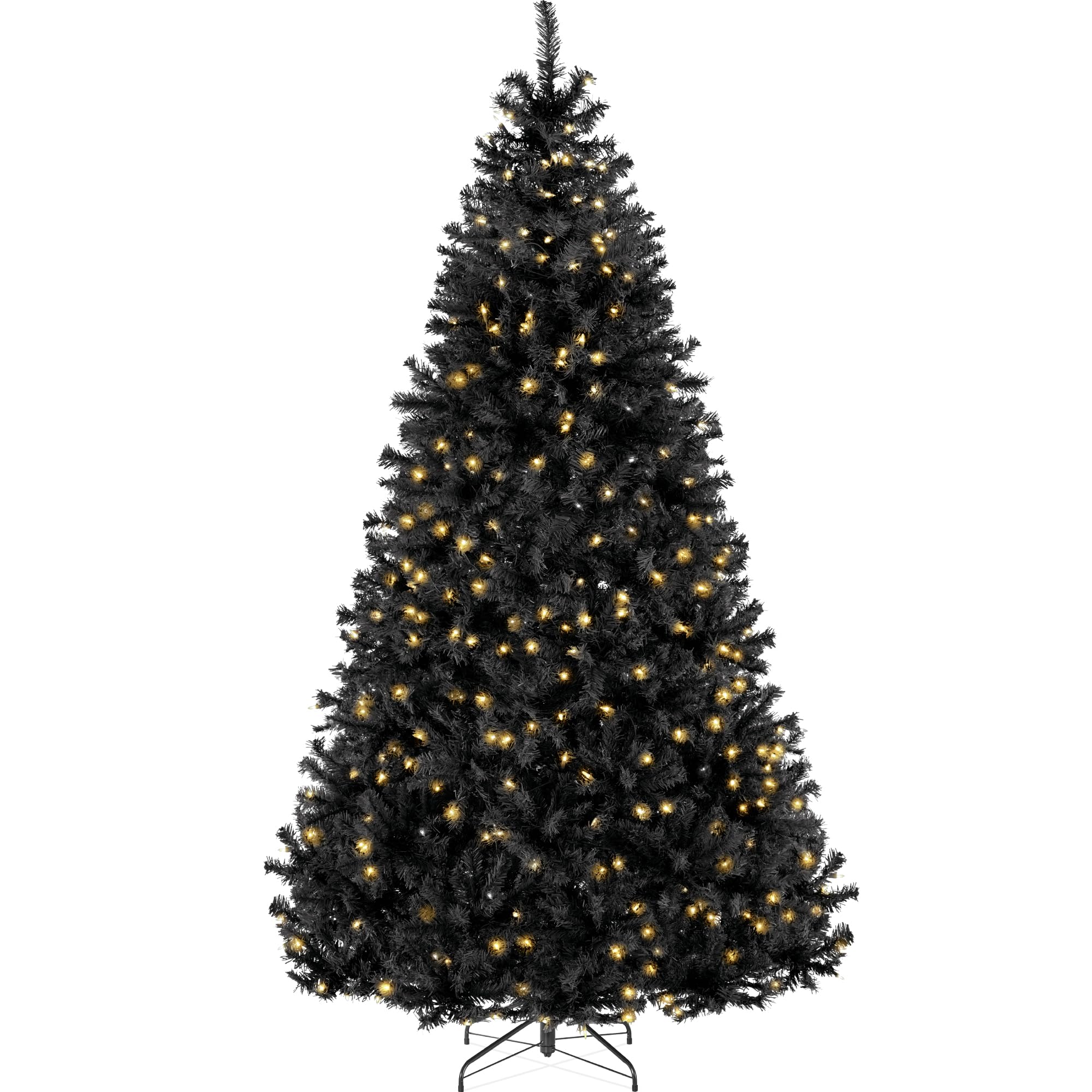 Best Choice Products 7.5ft Pre-Lit Black Christmas Tree, Full Artificial Holiday Decoration for Home, Office, Party Decoration w/ 1,350 Branch Tips, 550 Lights, Metal Hinges, Foldable Base