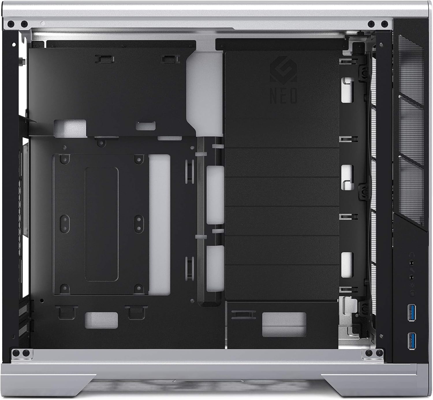 Indre view of Metallic Gear Neo Mini V2 case, showing motherboard tray