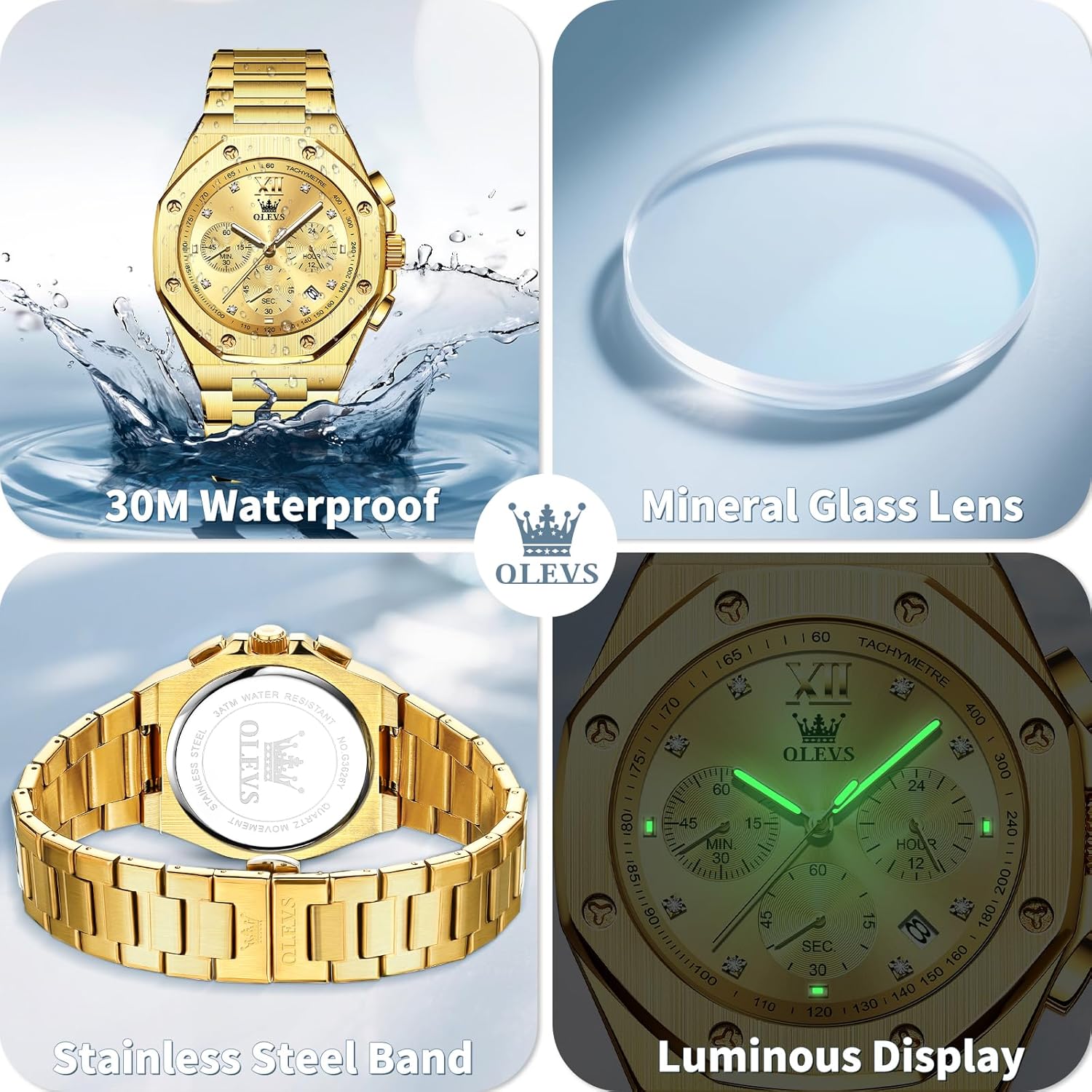 OLEVS Watches for Men Dress Stainless Steel Big face Waterproof Luxury Men’s Wrist Watch with Date Casual Blue/Black/Gold/Silver Reloj para Hombre - Image 6