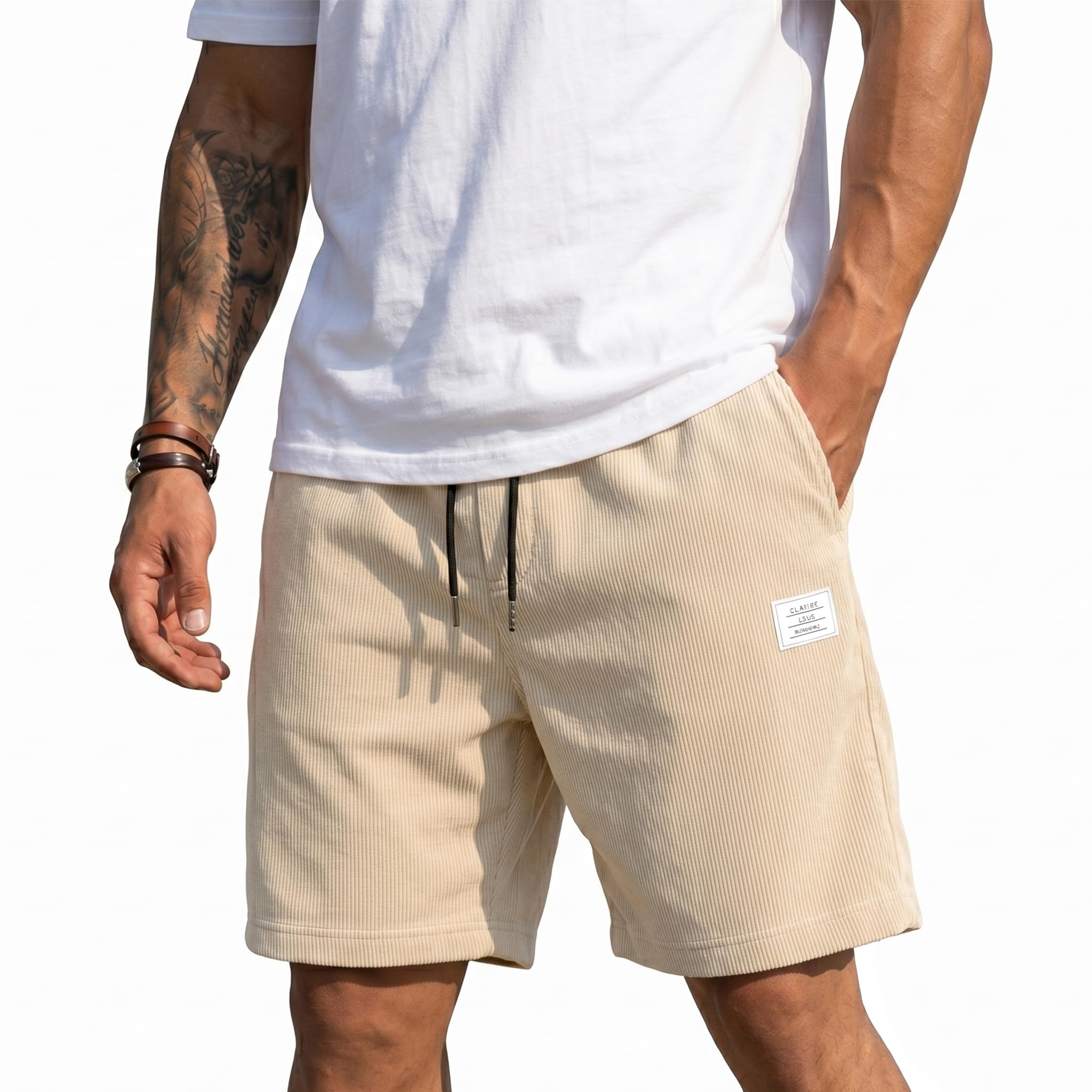 Misfuso Shorts Herren Sommer Kurze Hosen Corduroy Freizeithose Bermuda Weich Bequem und Locker Leicht Elastische Taille mit Taschen Herren Shorts