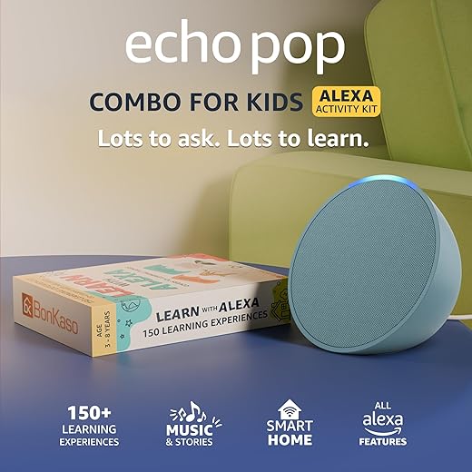 Amazon Echo Pop (Green) combo for your Kids aged 3-8 years with Alexa Activity Kit | Helps in interactive learning, stories, rhymes & hands-free…