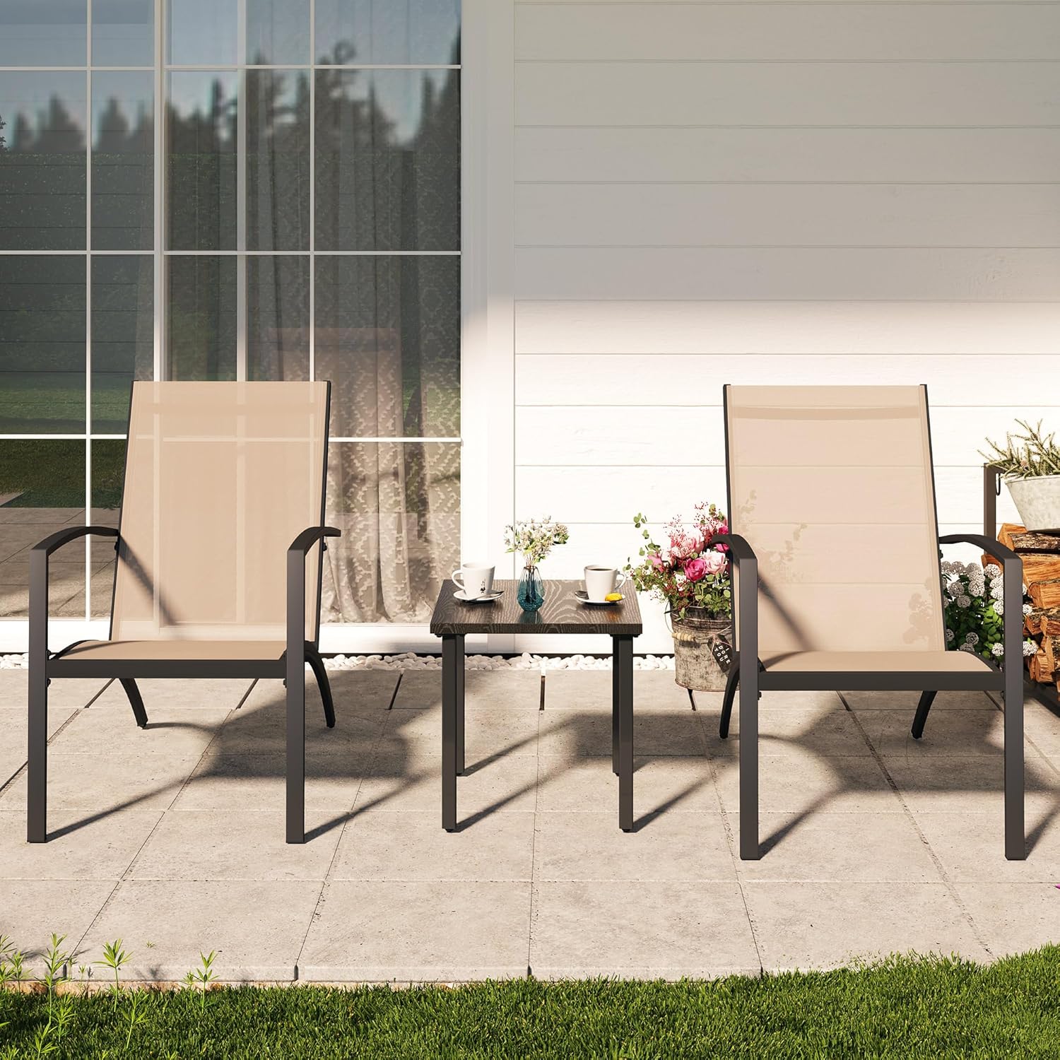 LAUSAINT HOME 3-Piece Bistro Set, Outdoor Textilene Fabric Furniture Set with Patio Table and Chairs, Patio Set for Porch, Balcony, Garden, Backyard