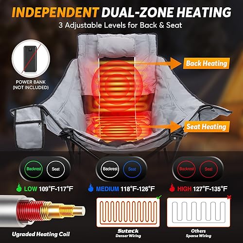 Miniatura 3 de Suteck Mecedora con calefacción, silla mecedora XL de gran tamaño para exteriores con 3 niveles de calor para respaldo y asiento, sillas con