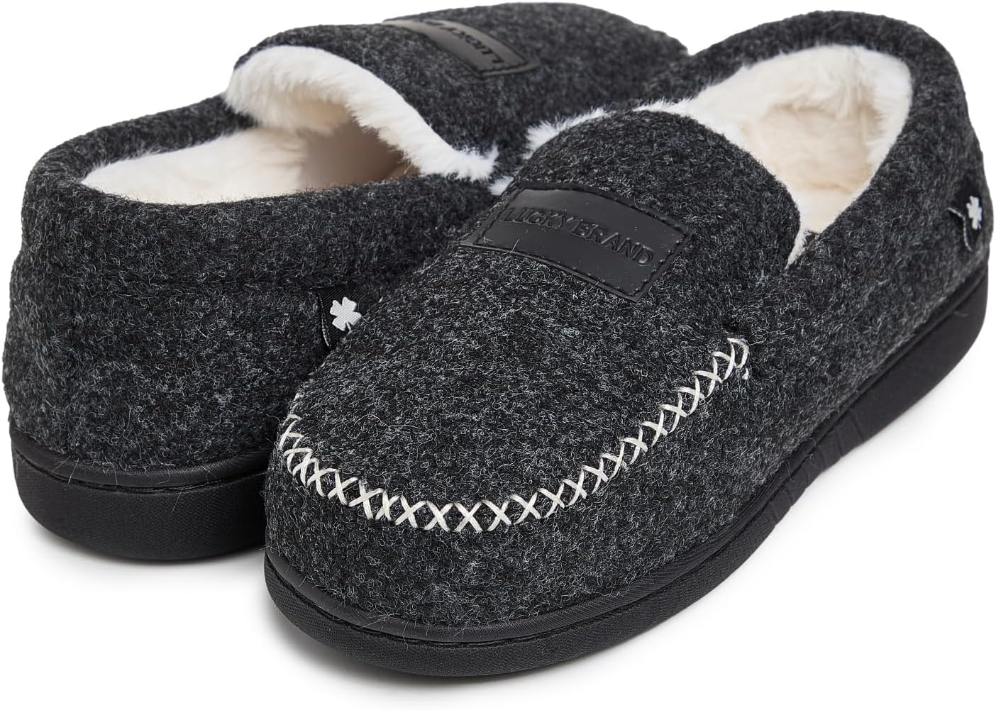 Lucky Brand Boys Faux Wool Patch and Stitch Slippers Warm Plush Lined Indoor Outdoor Slip On House Shoes Comfort Clogs - Image 3